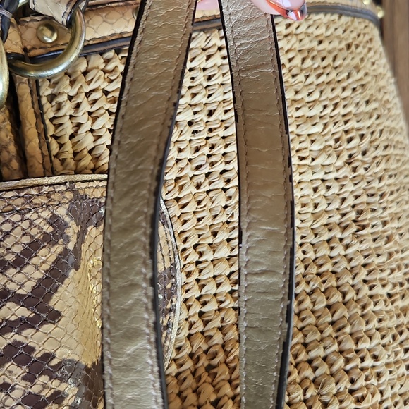 Coach Natural Straw Tote with Snakeskin-Trim - Picture 9 of 12